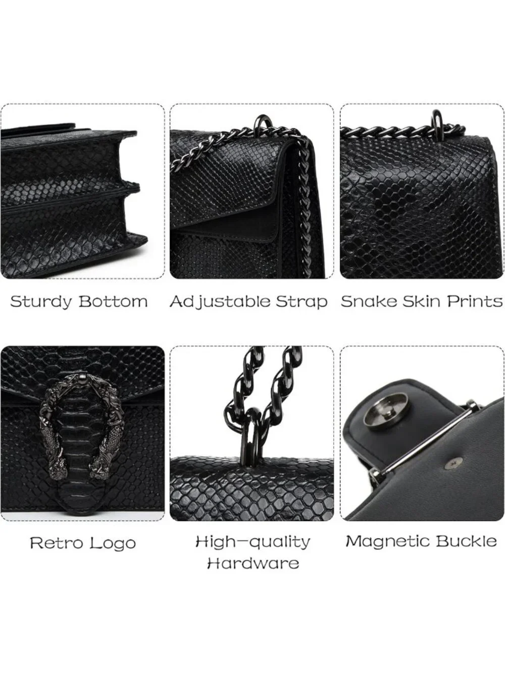 Stylish Snake Print Crossbody Bag - Leather Clutch Purse with Chain Strap for
